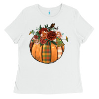 White floral pumpkin Ladies Tee - BundleAndBundleShop