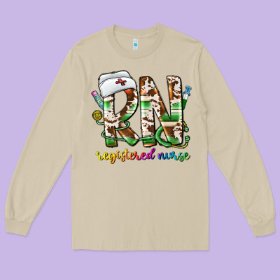 Rn Registered Nurse Long Sleeve Tee Designed By Cowhidedigitalart