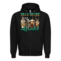 Black dead inside but caffeinated skeleton coffee cups Zipper Hoodie - Jasminsmagicworld