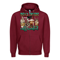 Burgundy dead inside but caffeinated skeleton coffee cups Zipper Hoodie - Jasminsmagicworld