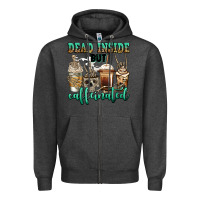 Charcoal Heather dead inside but caffeinated skeleton coffee cups Zipper Hoodie - Jasminsmagicworld
