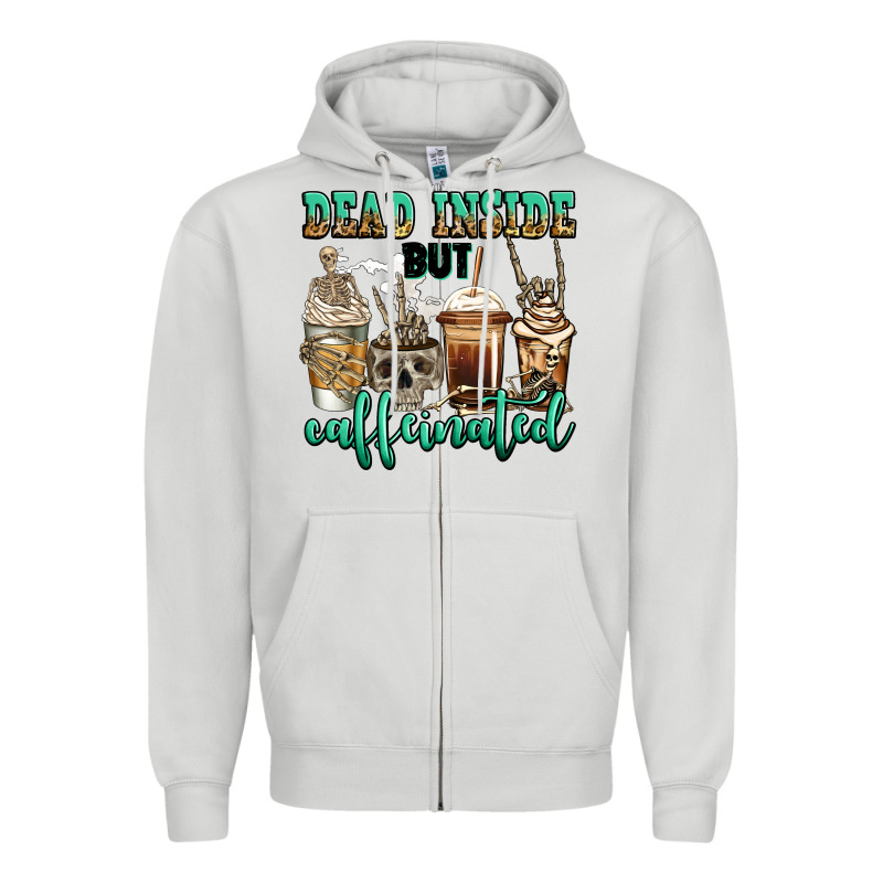 Dead Inside But Caffeinated Skeleton Coffee Cups Zipper Hoodie by Jasminsmagicworld | Teevron