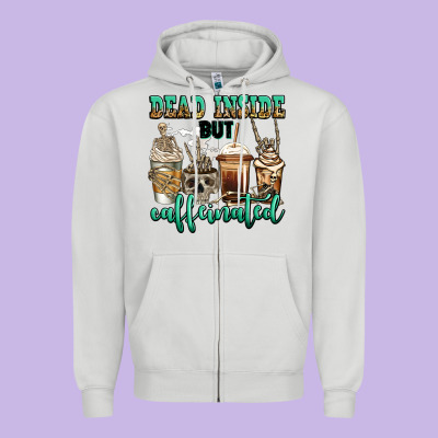 Dead Inside But Caffeinated Skeleton Coffee Cups Zipper Hoodie Designed By Jasminsmagicworld