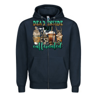 Navy dead inside but caffeinated skeleton coffee cups Zipper Hoodie - Jasminsmagicworld