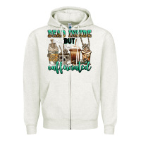 Oatmeal Heather dead inside but caffeinated skeleton coffee cups Zipper Hoodie - Jasminsmagicworld