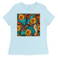 Baby Blue western cowboy boot seamless pattern Ladies Tee - BundleAndBundleShop