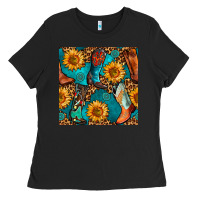 Black western cowboy boot seamless pattern Ladies Tee - BundleAndBundleShop