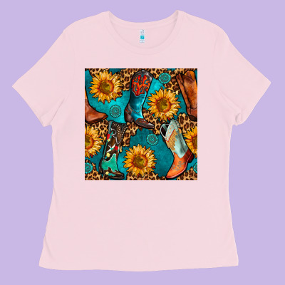 Western Cowboy Boot Seamless Pattern Ladies Tee Designed By Bundleandbundleshop