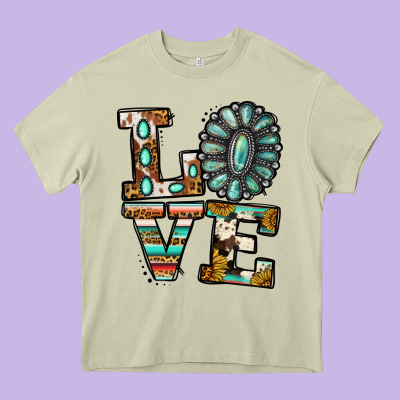 Turquoise Serape Love Heavy Core Tee Designed By Jasminsmagicworld