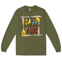 Army Green softball mama Long Sleeve Tee - CowhideDigitalArt