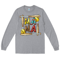 Heather Grey softball mama Long Sleeve Tee - CowhideDigitalArt