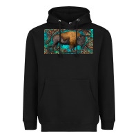 Black Bison with leopard and turquoise Heavyweight Hoodie - RanaPortraitStore