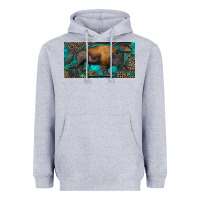 Heather Grey Bison with leopard and turquoise Heavyweight Hoodie - RanaPortraitStore