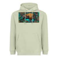 Matcha Bison with leopard and turquoise Heavyweight Hoodie - RanaPortraitStore