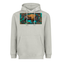 Moon Dust Bison with leopard and turquoise Heavyweight Hoodie - RanaPortraitStore