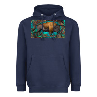 Navy Bison with leopard and turquoise Heavyweight Hoodie - RanaPortraitStore
