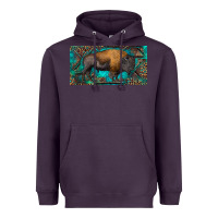 Plum Bison with leopard and turquoise Heavyweight Hoodie - RanaPortraitStore
