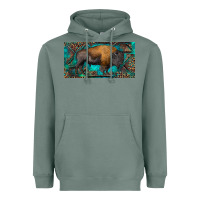 Sage Bison with leopard and turquoise Heavyweight Hoodie - RanaPortraitStore