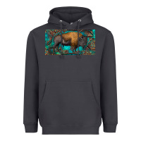 Smoke Bison with leopard and turquoise Heavyweight Hoodie - RanaPortraitStore