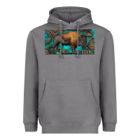 Storm Bison with leopard and turquoise Heavyweight Hoodie - RanaPortraitStore