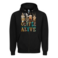 Black coffee makes me feel alive skeleton coffee cups Zipper Hoodie - Jasminsmagicworld