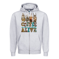 Heather Grey coffee makes me feel alive skeleton coffee cups Zipper Hoodie - Jasminsmagicworld