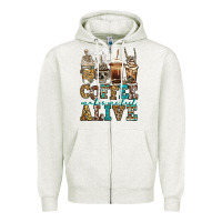 Oatmeal Heather coffee makes me feel alive skeleton coffee cups Zipper Hoodie - Jasminsmagicworld