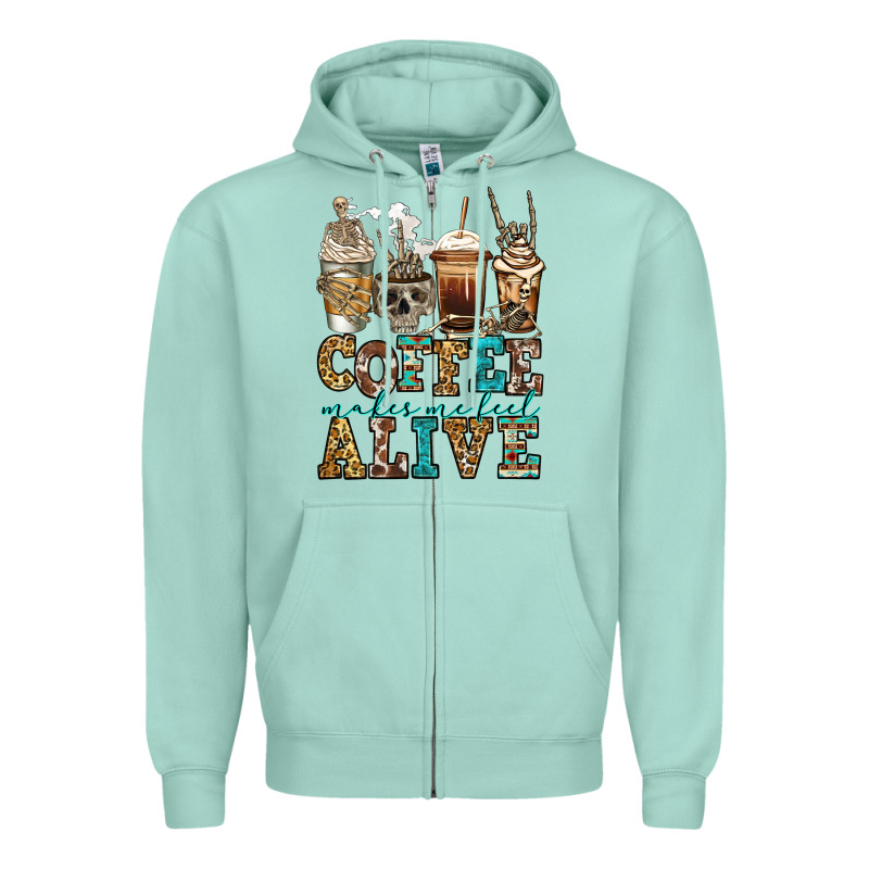Coffee Makes Me Feel Alive Skeleton Coffee Cups Zipper Hoodie by Jasminsmagicworld | Teevron