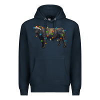 Navy christmas black angus bull with christmas lights Premium Hoodie - RanaPortraitStore