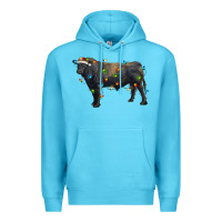 Ocean Blue christmas black angus bull with christmas lights Premium Hoodie - RanaPortraitStore