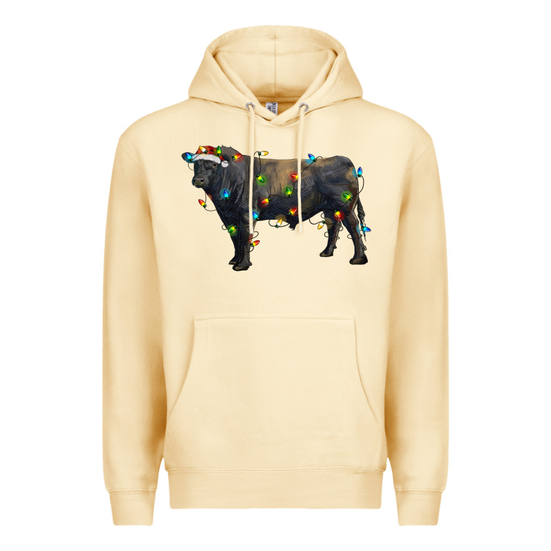 Christmas Black Angus Bull With Christmas Lights Premium Hoodie by RanaPortraitStore | Teevron