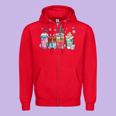 Easter Longhaired Cow Coffee Cups Zipper Hoodie Designed By Jasminsmagicworld