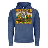Vintage Denim Western Charolais Heifer With Sunflowers Vintage Hoodie - LillyAllenDesigns