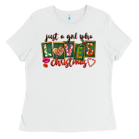 White Just A Girl Who Loves Christmas Ladies Tee - FaDigitalArtStudio