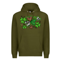 Army Green western st patricks day shamrocks and hearts Premium Hoodie - Artiststas