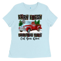 Baby Blue Farm Fresh Christmas Trees Cut Your Own Ladies Tee - FaDigitalArtStudio
