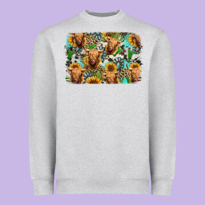 Highland Cow Western Background Heavyweight Sweatshirt Designed By Jasminsmagicworld