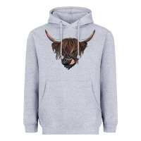 Heather Grey Black highland cow Heavyweight Hoodie - RanaPortraitStore