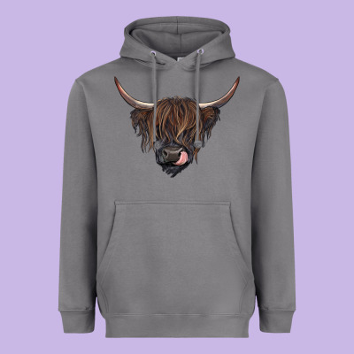 Black Highland Cow Heavyweight Hoodie Designed By Ranaportraitstore