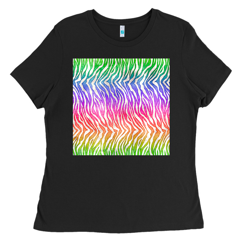 Watercolor Rainbow Tiger Seamless Pattern Ladies Tee by BundleAndBundleShop | Teevron