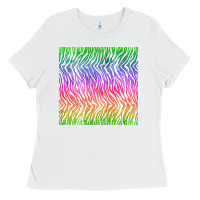 White watercolor rainbow tiger seamless pattern Ladies Tee - BundleAndBundleShop