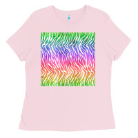 Bubblegum Pink watercolor rainbow tiger seamless pattern Ladies Tee - BundleAndBundleShop