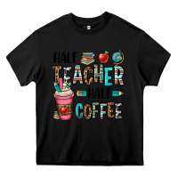 Black half teacher half coffee Heavy Core Tee - OliviaCreatesArt