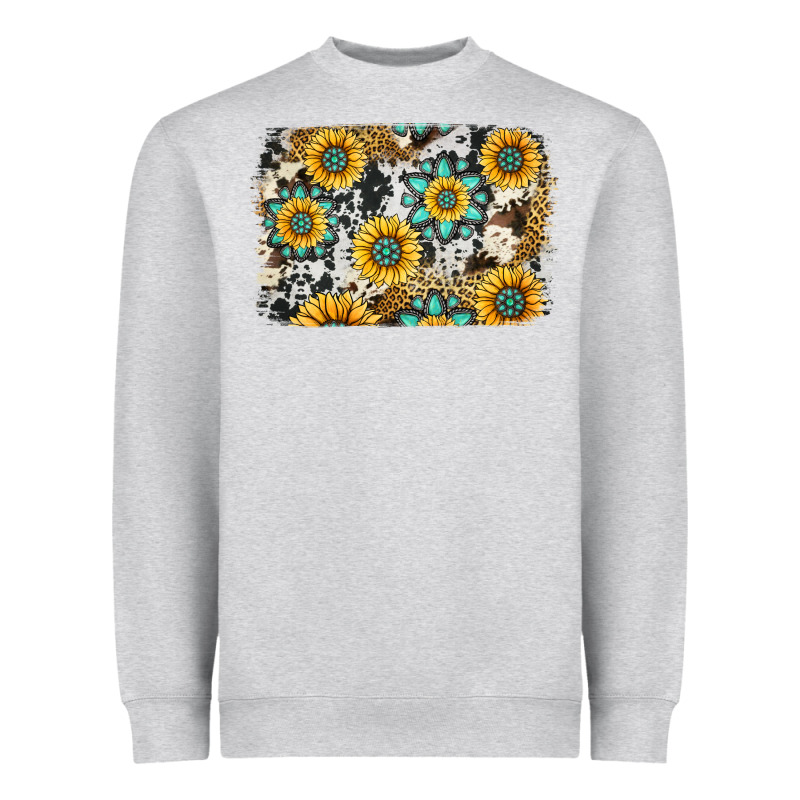 Gemstone Sunflower Cowhide Background Heavyweight Sweatshirt by Jasminsmagicworld | Teevron