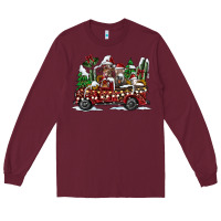Burgundy festive farm animal christmas truck Long Sleeve Tee - CowhideDigitalArt