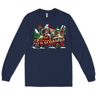 Navy festive farm animal christmas truck Long Sleeve Tee - CowhideDigitalArt