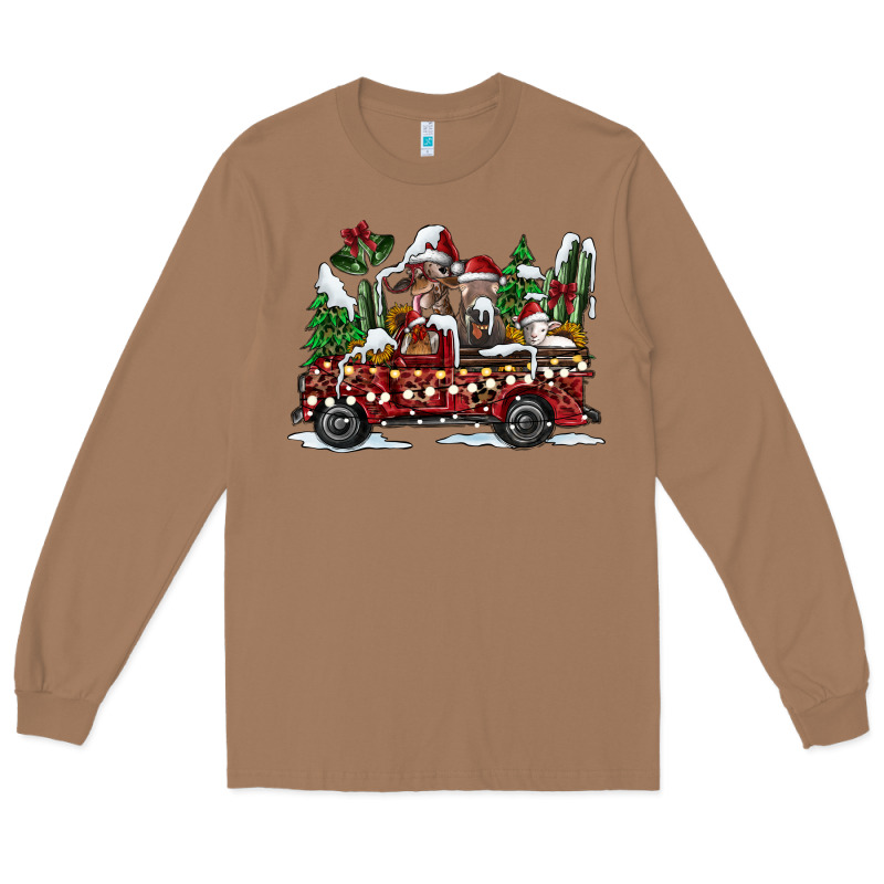 Festive Farm Animal Christmas Truck Long Sleeve Tee by CowhideDigitalArt | Teevron