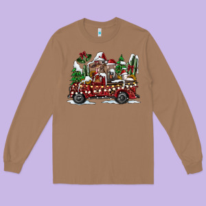 Festive Farm Animal Christmas Truck Long Sleeve Tee Designed By Cowhidedigitalart