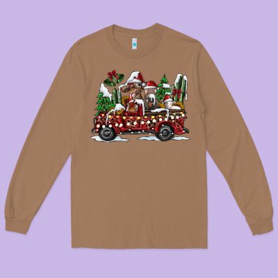 Festive Farm Animal Christmas Truck Long Sleeve Tee Designed By Cowhidedigitalart