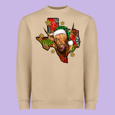 Christmas Texas Highland Cow Heavyweight Sweatshirt Designed By Jasminsmagicworld